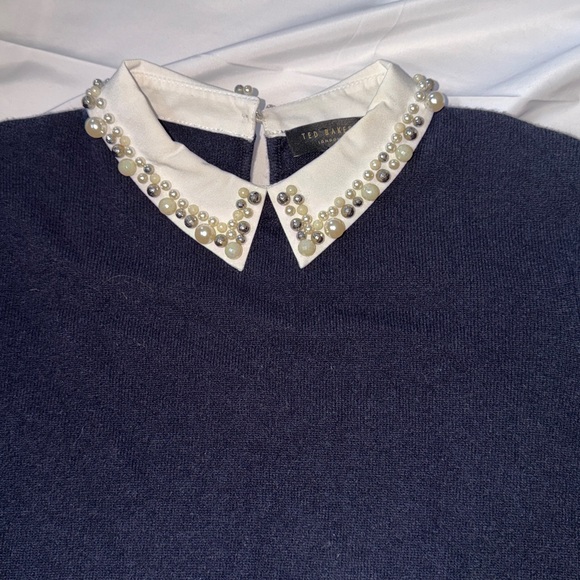 Ted Baker London Blue Sweater with Pearl Collar - Picture 9 of 9